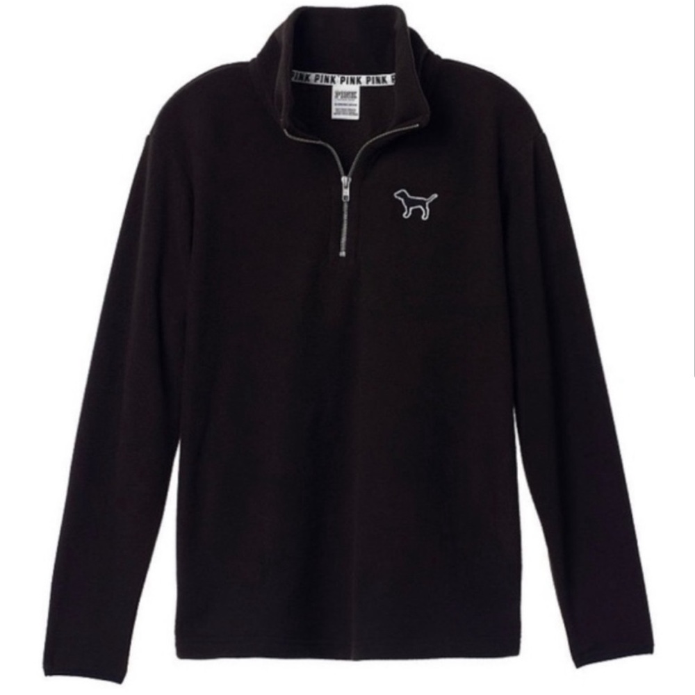 Victoria's Secret Pink Sweatshirt Quarter Zip Fleece Black Large